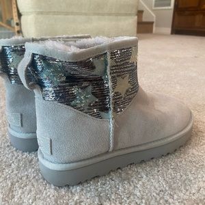 Sequin & Distressed Denim Mini Ugg Boots